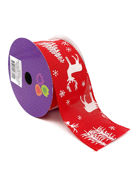 R102433-1 LISTON NAVIDAD RENO PINO YUTE R/WH 6.3 CM X 10 Y