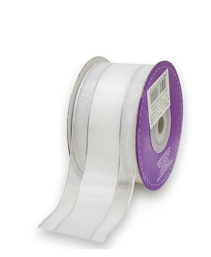 R603013-1-1/2 LISTON ORGANZA SATIN DOBLE FILO PLATA 20YDS