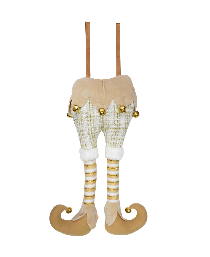R108115 COLGANTE PIERNAS DUENDE ORO 46X26X10CM