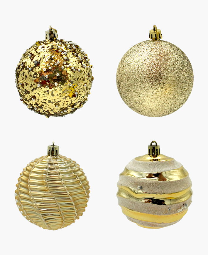 R111214-1 NAV ESFERA 8CM DISEÑOS DEC. PAQ C/16 PZS ORO MIX