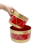 R112207 SET DE TAMBORES METALICOS ORO-ROJO 34X18CM