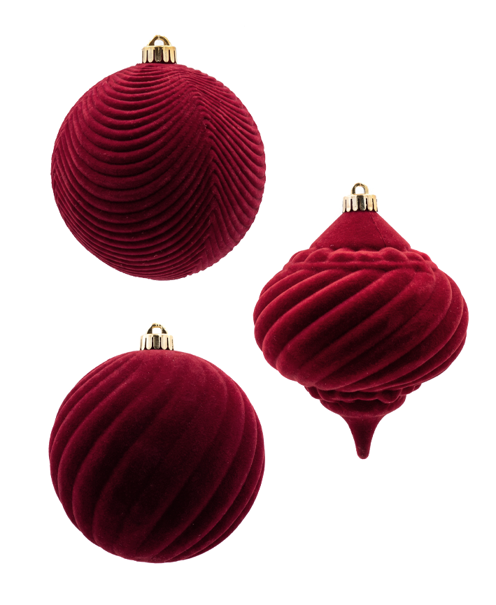 R114006-1 ESFERAS TERCIOPELO MIX 15CM PAQ3PZ ROJO