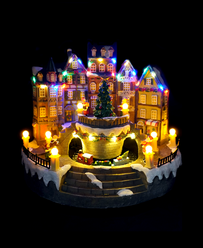 R135005 VILLA CON ARBOL DE NAVIDAD 31X20X27CM