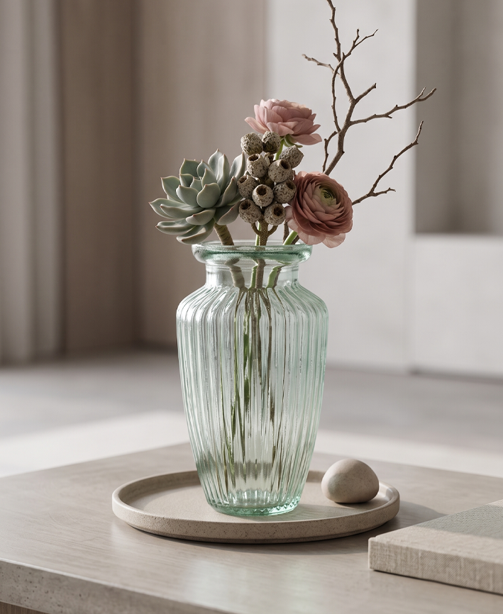 R304040 FLORERO VIDRIO CANTARO RAYADO 21CM