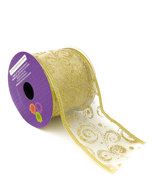 R102102 LISTON NAVIDAD ORGANZA GRECAS FILO MET 6.3 CM X 10 Y