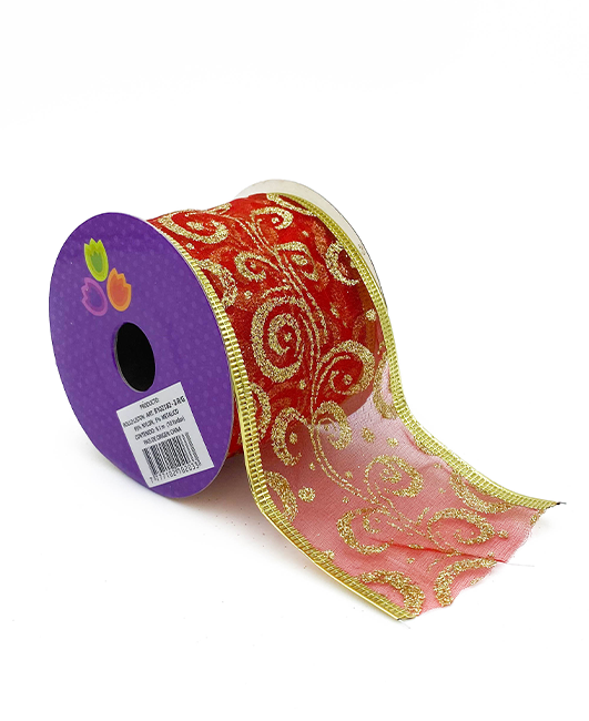 R102102 LISTON NAVIDAD ORGANZA GRECAS FILO MET 6.3 CM X 10 Y