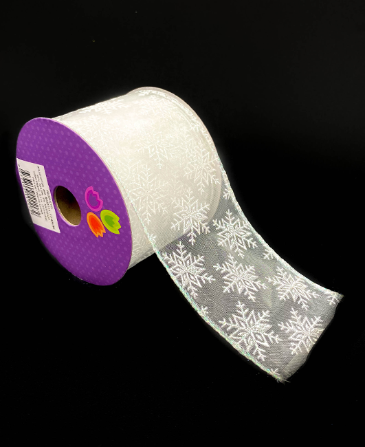 R102111-17 LISTON NAVIDAD  ORGANZA COPOS  WH/SC 6.3CM X 10Y