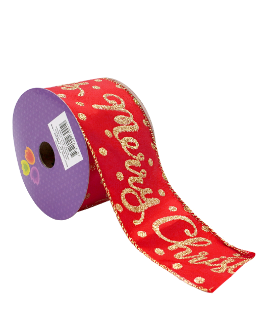 R102230 LISTON PUNTOS MERRY CHRISTMAS R/G 6.3CM X 10Y