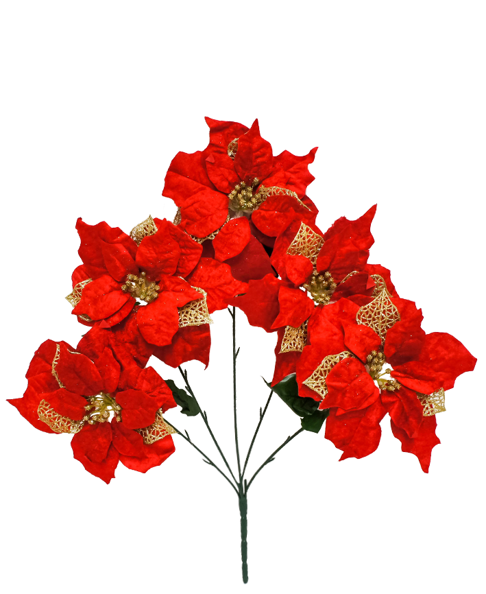 R117003 NAVIDAD RAMO NOCHE BUENA HOJA PERFORADA X5 FLOR 23CM