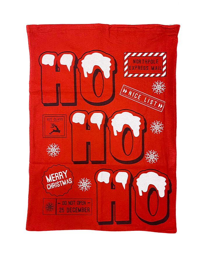 R125103 NAVIDAD SACO FRANELA HO HO HO 46 X 67 CM