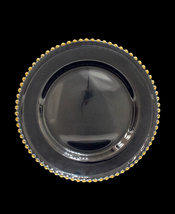 R733002-1 BAJO PLATO VIDRIO PERLAS ORO 33 CMS