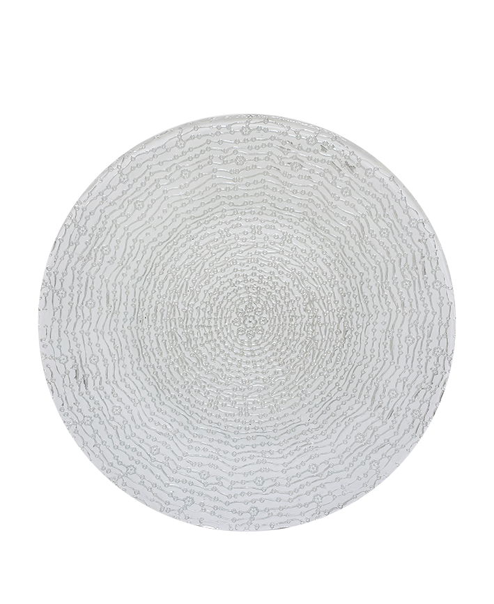 R733007-2 BAJO PLATO VIDRIO PLATA/BLANCO 33 CM
