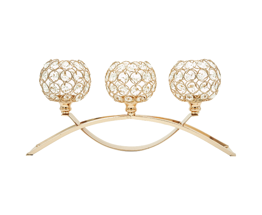 R735102 CANDELABRO CRISTALES TRIPLE BAJO 43 X 17 CM