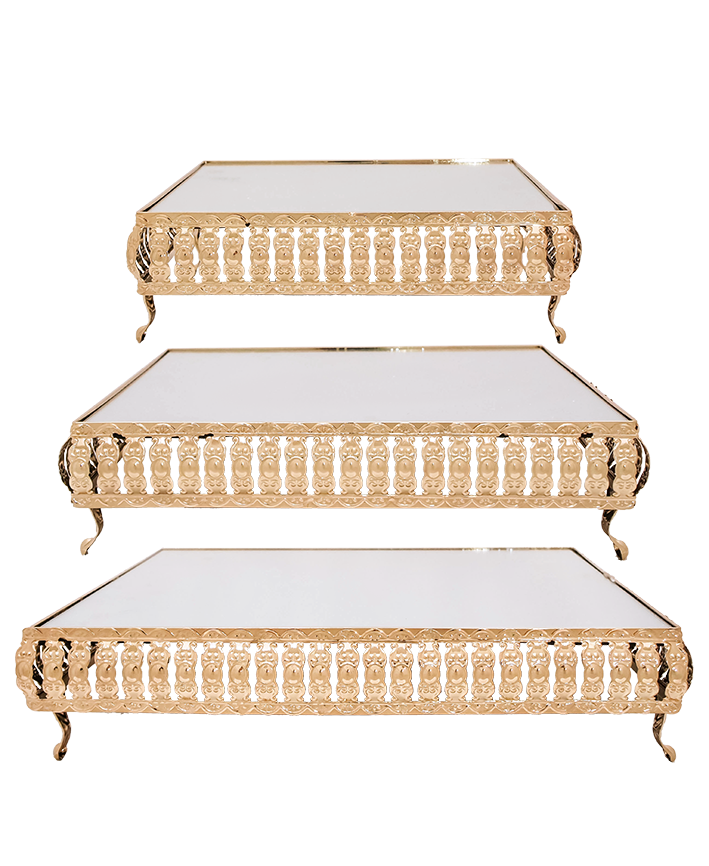 R736101 BASE P/PASTEL ORO CUAD C/ESPEJO SET 3 PZAS 25 30 Y 35 CM