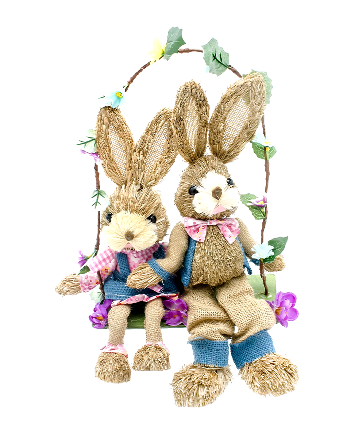 R738021 FIGURA PAREJA CONEJOS COLUMPIO JUNCO 28 x 37 CM