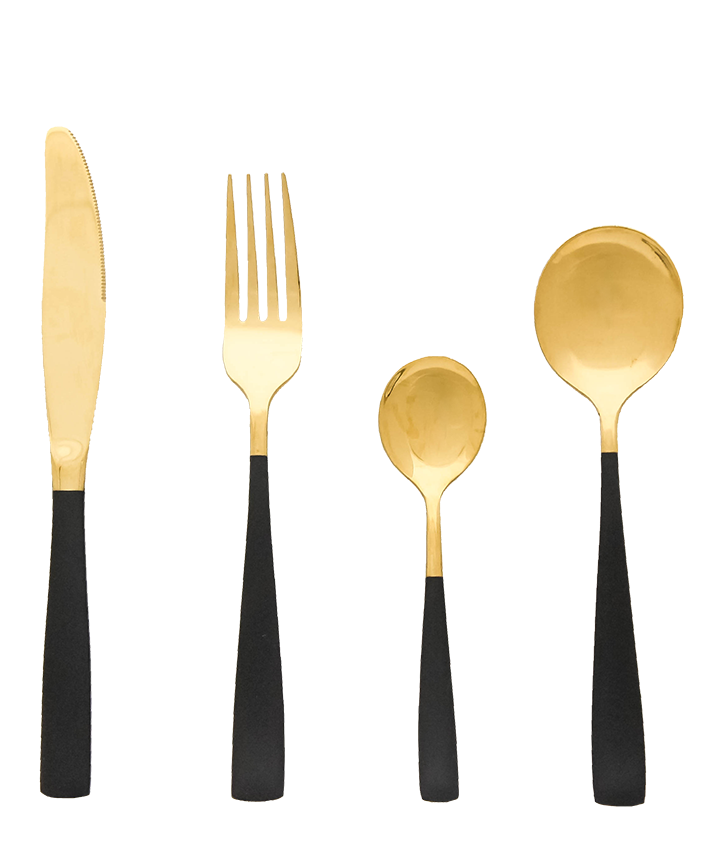 R742004 CUBIERTOS 16 PZAS ORO BRILLANTE/NEGRO